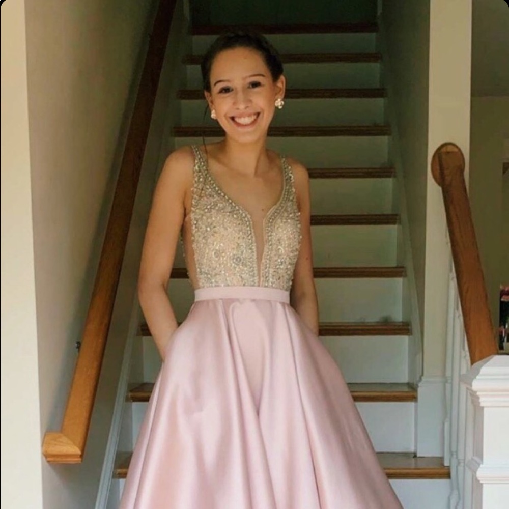 Zoey Grey Beaded Pink Ballgown Prom Dress